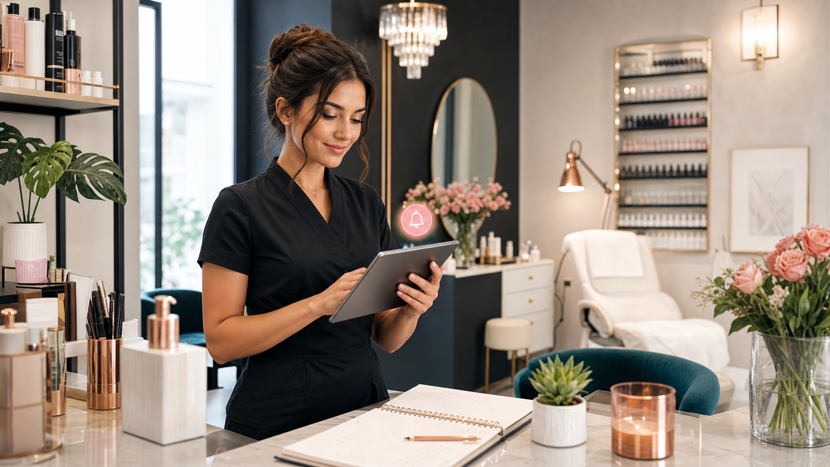 Beautician reviewing a structured booking request